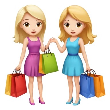 Two cartoon girls exchanging shopping bags with each other sticker