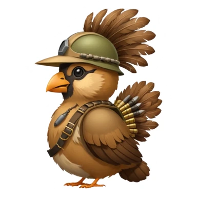A bird bombadier, bandolier of grenades, side profile, forest critter sticker