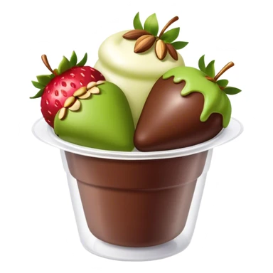 Chocolate covered strawberries with pistachio in a plastic cup sticker