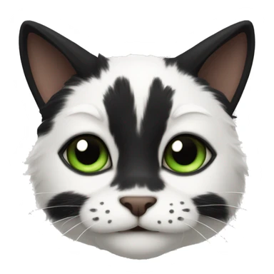 A black and white cat, his fur looks like a cow, his eyes are green sticker