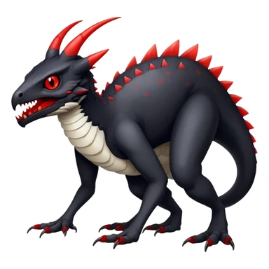 a white exotic edgy vernid-fionbr-Fakémon-creature, with black belly and red eyes, full body sticker
