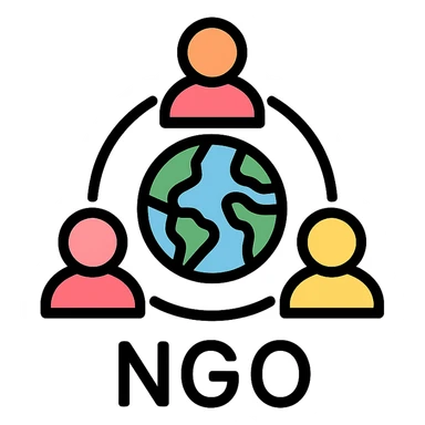 NGO icon, globe with people around it, inclusive and welcoming sticker