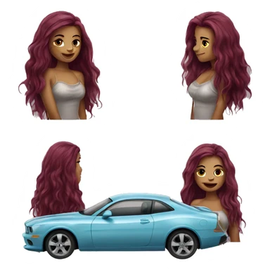 Beautiful tattooed burgundy long haired woman washing a car sticker