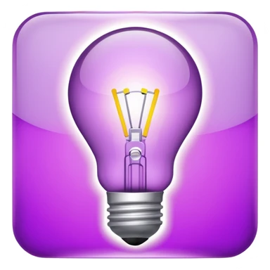 Create a glowing light bulb icon in shades of purple. Convey ideas and innovation. Keep it simple and clear. sticker