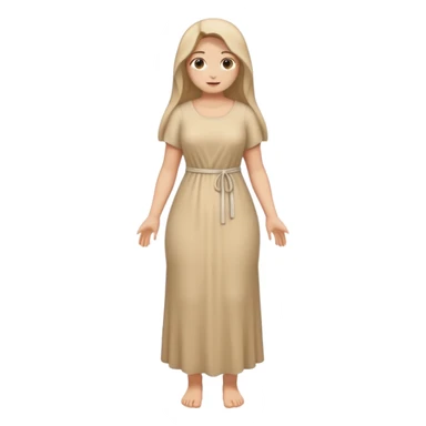 fullbody Mary Magdalene, athletic and curvy, very pretty detailed face, in a simple light tan dress, emoji style sticker