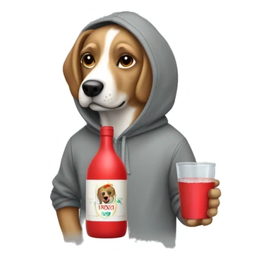 Dog wearing a grey hoodie holding a tequila bottle and a red cup on the other hand  sticker