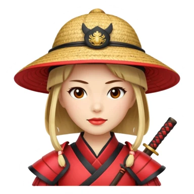 Samurai with straw hat, Warrior in red samurai armor, female, sticker