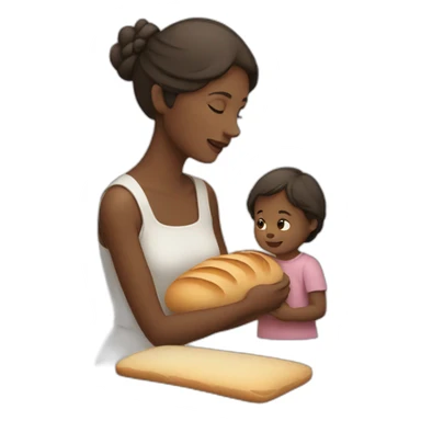 a mom with a child doing bread with white skin sticker