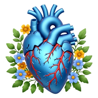 Blue anatomical heart with wildflowers sticker