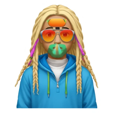 blonde long dreadlocks man with hoodie with colour ful sun glasses sticker