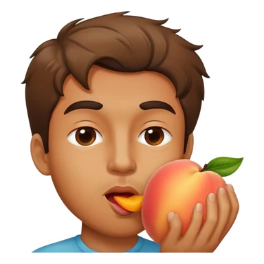 Man licking peach sticker
