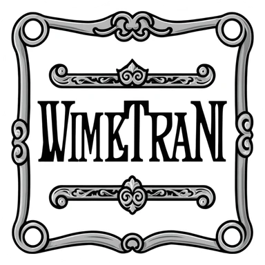 connected BLK letters in western saloon font style with silver outline, old west typography, black text with ornate silver frame sticker