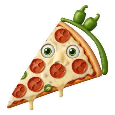 Make a photo of a pizza with pepperonis from eyes and mushroom from the nose and green bell pepper from the mouth and mustache sticker