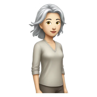 Chinese lady grey hair head down foot up pasture sticker