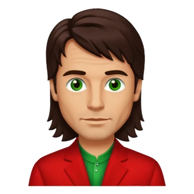 Robert Pilatus, German Singer (1964-1998) with tan skin, long dark brown hair, green eyes, red outfit sticker