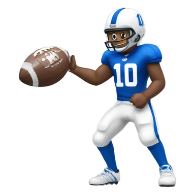 american football fan wearing blue jersey with white number 10 holding a number 1 foam finge sticker