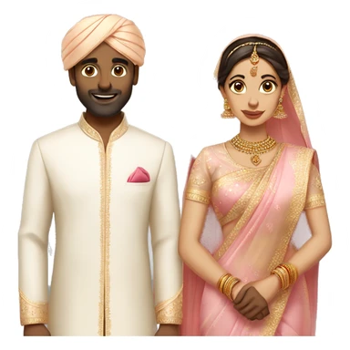 bride with pale skin in saree without veil and tall brown indian groom in pale pink outfits  sticker