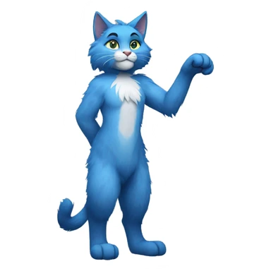 blue furry anthro cat full body sticker