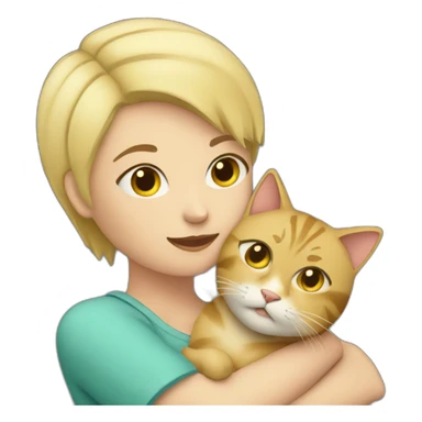 Woman with short blond hair hug cat sticker