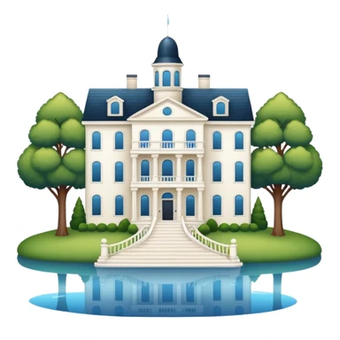 3 story white mansion with lake sticker