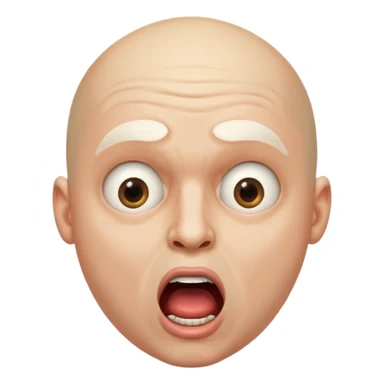 portrait of a bald man with a bleached face and heavily made-up eyes and mouth, a huge, wide-open mouth and a shocked look sticker