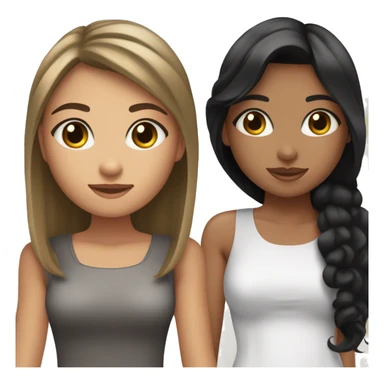 two girls one with straight black hair and tan skin and a more on her chin and long eyelashes and a other one with tan skin and curly black hair ￼ sticker