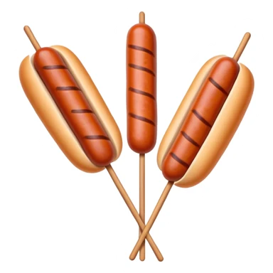 Harbin Russian style sausage on stick, simplified emoji style with bold outlines and bright colors, cartoon style northeastern Chinese street food sticker