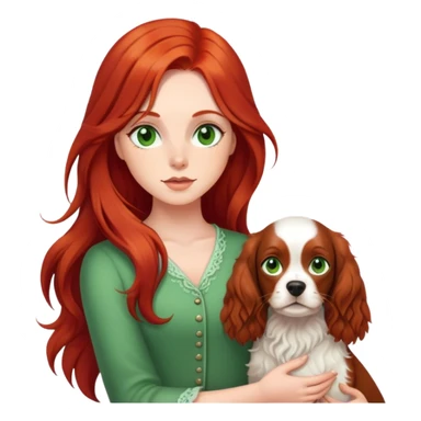 girl with long redhaed  with greens eyes on the spaniel in hand  sticker