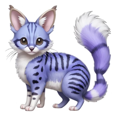  Realistic dull gloomy-dark-deep-grayish-indigo-violet-gradients fur with random markings beautiful elegant pretty precious cute  Fakémon-Pokémon-opossum-feline-serval-caracal-chinchilla-Minccino-hybrid-creature with a big fluffy bushy striped tail (full body) sticker