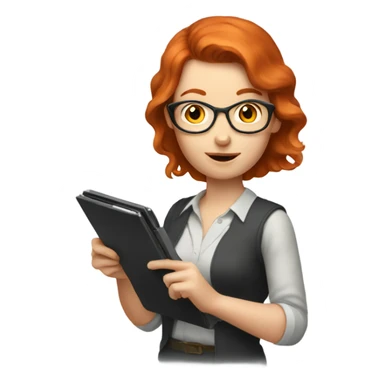 Smart, redheaded woman using a calculator sticker