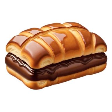 Cinematic warm pain au chocolat, flaky golden-brown pastry with a rich chocolate filling peeking through, perfectly crisp exterior, soft glowing highlights, inviting and indulgent. sticker