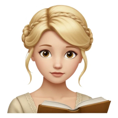 Cinematic Realistic Journal Portrait, depicted with lifelike skin texture, subtle rosy undertones, and soft natural lighting that enhances the gentle contours of her face. Her intricately detailed golden blonde hair is elegantly styled in an updo, sticker