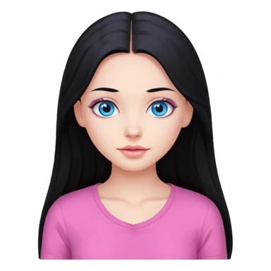 Beautiful model girl, long hair, black hair, blue eyes, pink undershirt sticker