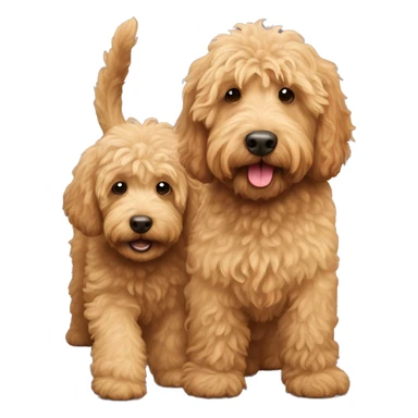 skiny golden labradoodle and big labradoodle playing sticker