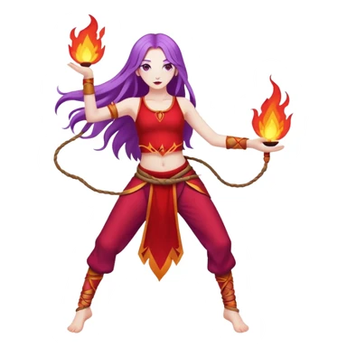 Full body Poi fire dance performer pale skin with long purple hair red clothes sticker