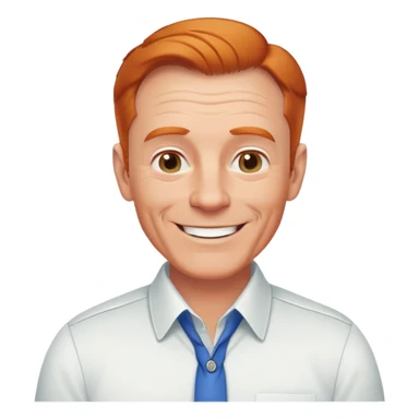 smiling older white man, fit physique, receding ginger hair, approachable and professional look, cheerful and friendly face, wearing a collared shirt sticker