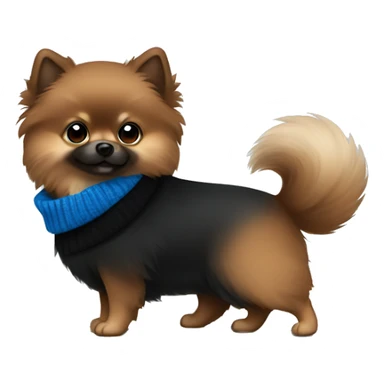 a cute brown and black pomerian with blue sweater sticker