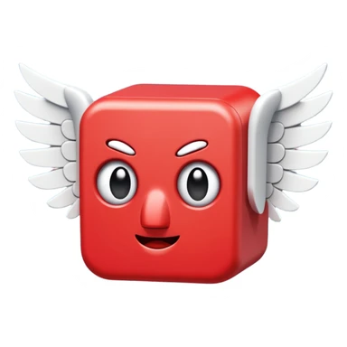 A blocky red creature with white wings and question marks on its eyes. sticker