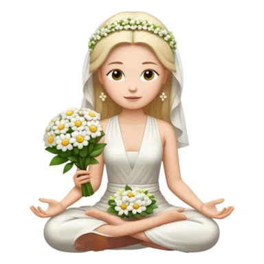bride meditating holding a bouquet, emoji style sticker