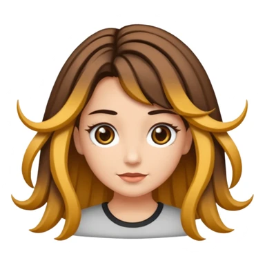 Uma garota de cabelos cacheados com mechas loiras, com pele morena clara e óculos sticker