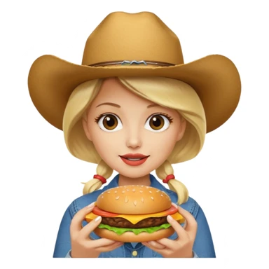blonde female wearing cowboy eating hamburger sticker