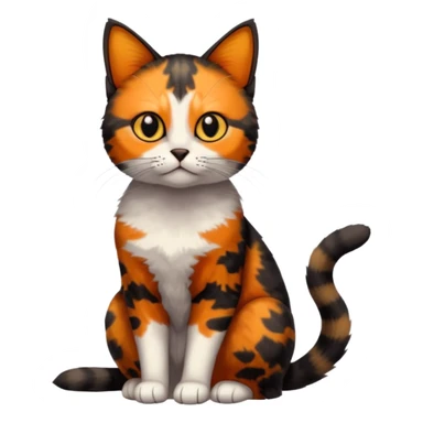 small tortoiseshell cat. only black and and orange. amber eyes. full body. 0% white fur! sticker