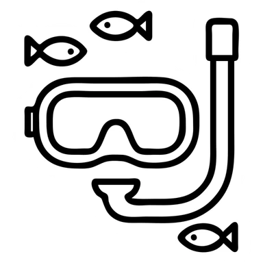 snorkel and mask outlined icon with three small fish swimming around sticker