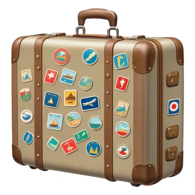 Suitcase with travel stickers, subdued colors, not vivid sticker