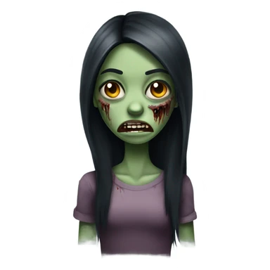 girl zombie with black long hair with teeth and serious face  sticker