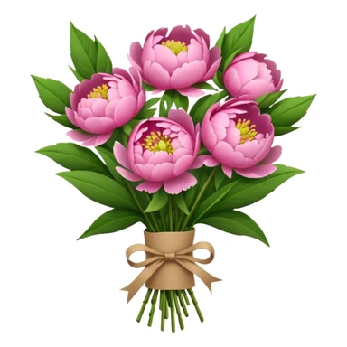 Bouquet of pink flower peony wrapped in kraft paper sticker