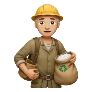 Emoji portrait of a Celtic salt worker. Dirty clothes, weary expression, carrying a sack on his shoulder. sticker