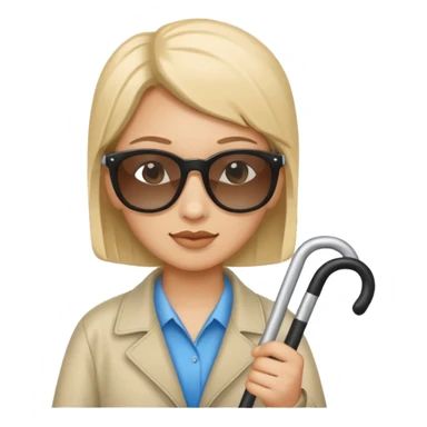 A blind person wearing sunglasses and holding a guide cane sticker