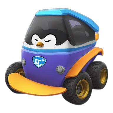 un pingouin qui conduit une voiture de rocket league sticker