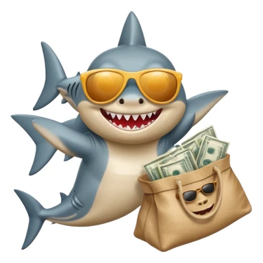 shark wearing sunglasses and holding money bags sticker